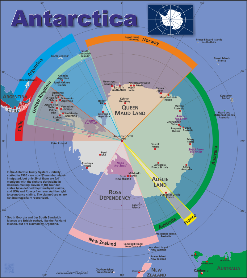Karte Antarktis - Verwaltungsstruktur - Bevölkerungsdichte 2018