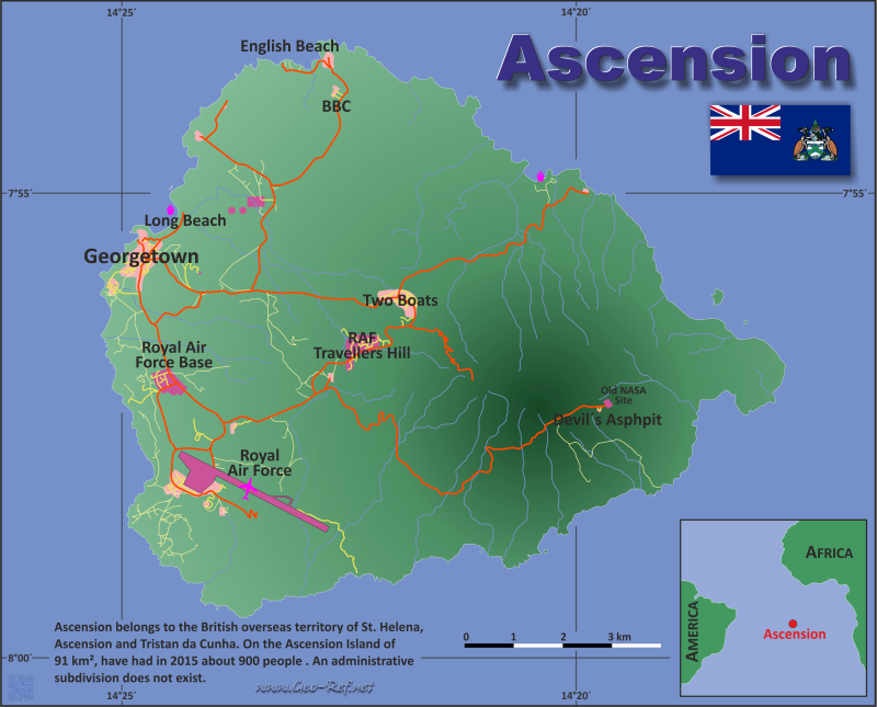 Mapa Isla Ascensin Divisin administrativa - Densidad de población Cens