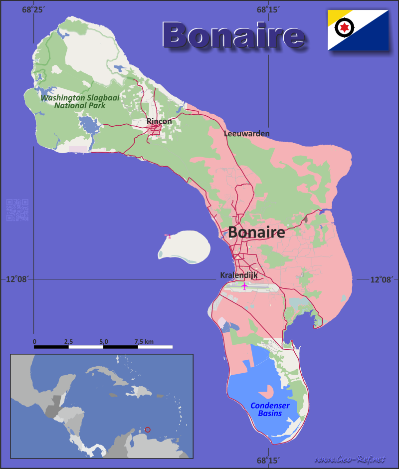 Karte Bonaire - Verwaltungsstruktur - Bevölkerungsdichte 2020
