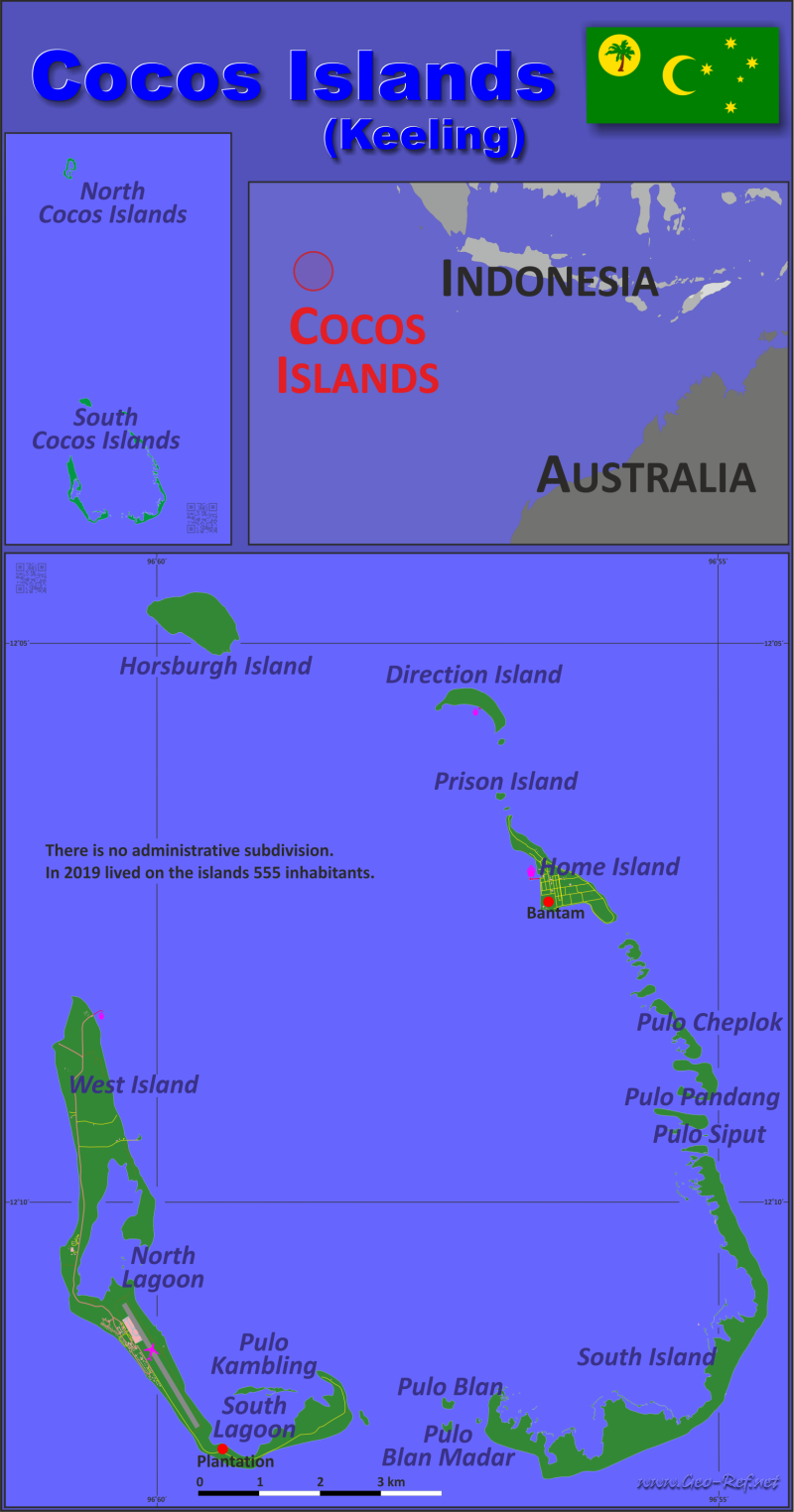 Mapa Islas Cocos Divisin administrativa - Densidad de población 2021