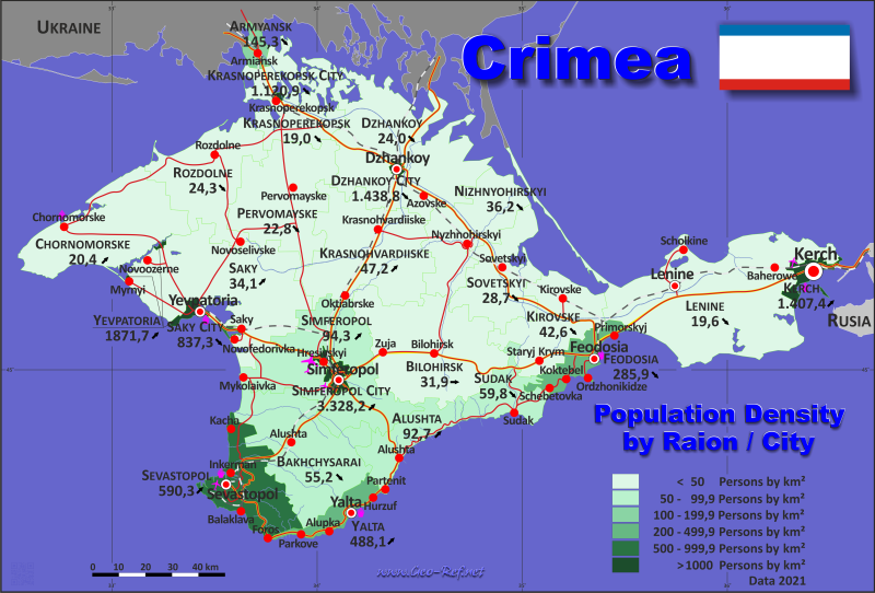 Map Crimea - Administrative division - Population density 2021