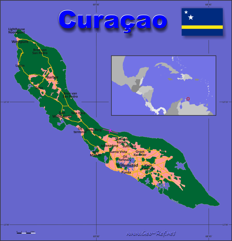 Karte Curacao - Verwaltungsstruktur - Bevölkerungsdichte 2021