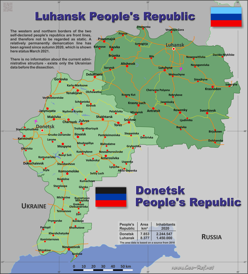 Karte Republik Lugansk - Verwaltungsstruktur - Bevölkerungsdichte 2020