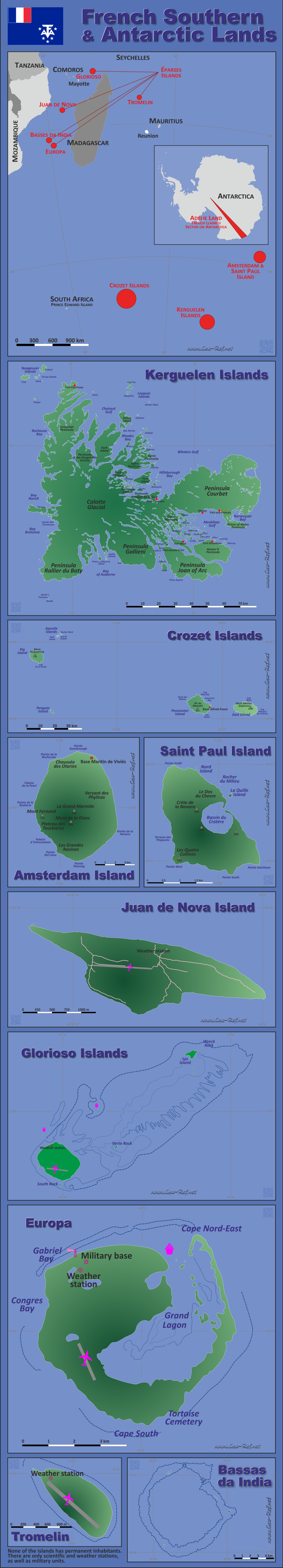 Mapa Tierras Antárticas Francesas División administrativa - Densidad de población 2012