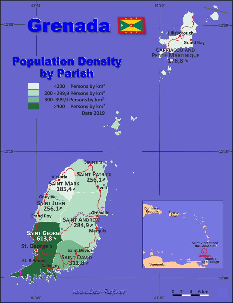 Karte Grenada - Verwaltungsstruktur - Bevölkerungsdichte 2019