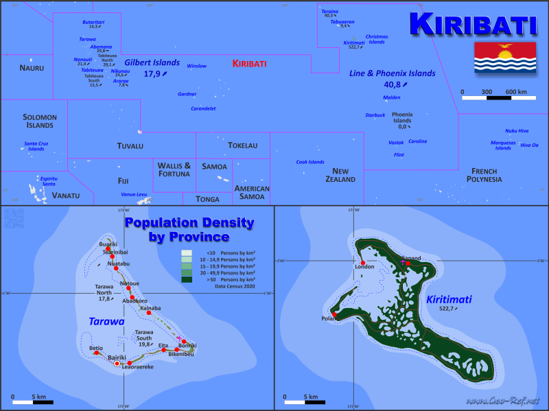 Mapa Kiribati División administrativa - Densidad de población 2020