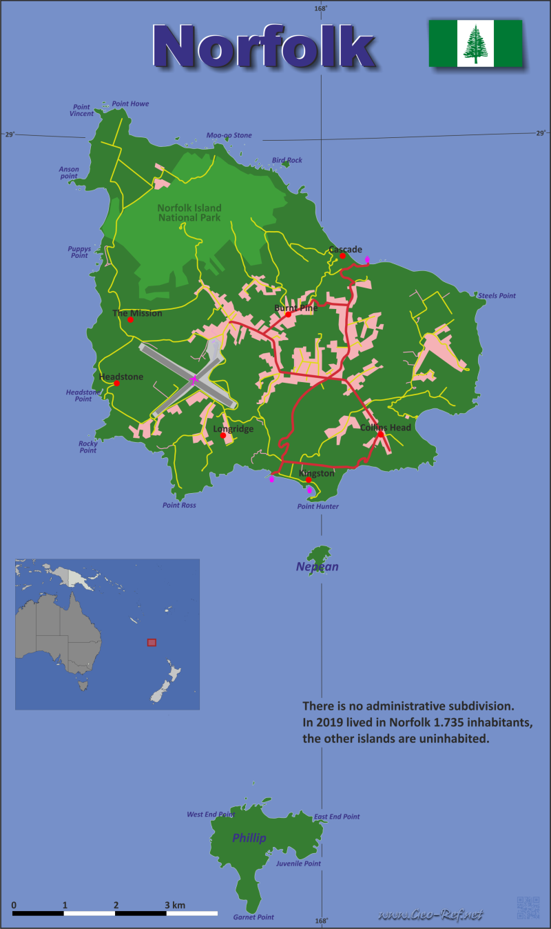 Mapa Isla Norfolk Divisin administrativa - Densidad de población 2021