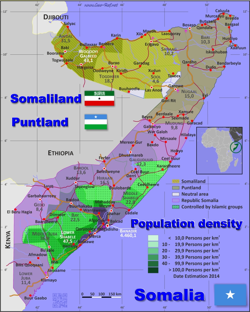 Map Somaliland - Administrative division - Population density 2017