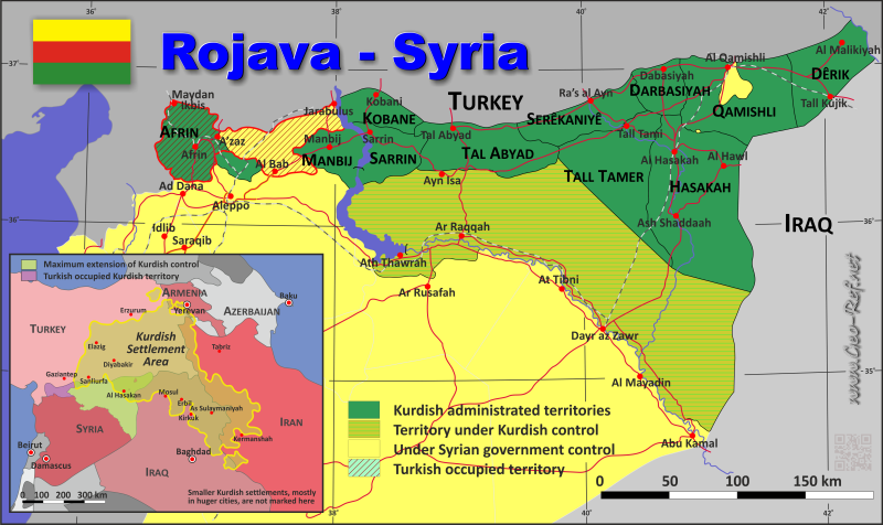 Rojava Karte Bevölkerungsdichte und Verwaltungsgliederung