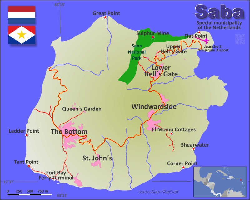 Mapa Saba División administrativa - Densidad de población 2020