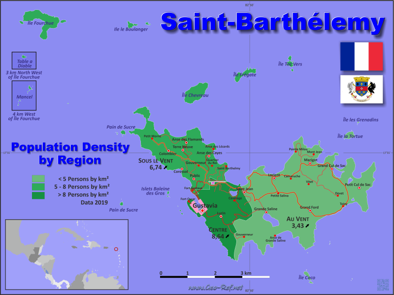 Map Saint Barthélemy - Administrative division - Population density 2020
