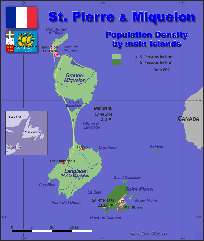 Karte Saint Pierre & Miquelon - Verwaltungsstruktur - Bevölkerungsdichte 2018