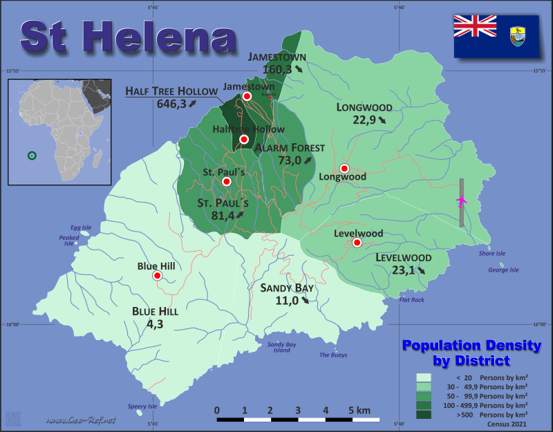 Mapa Santa Elena Divisin administrativa - Densidad de población 2020