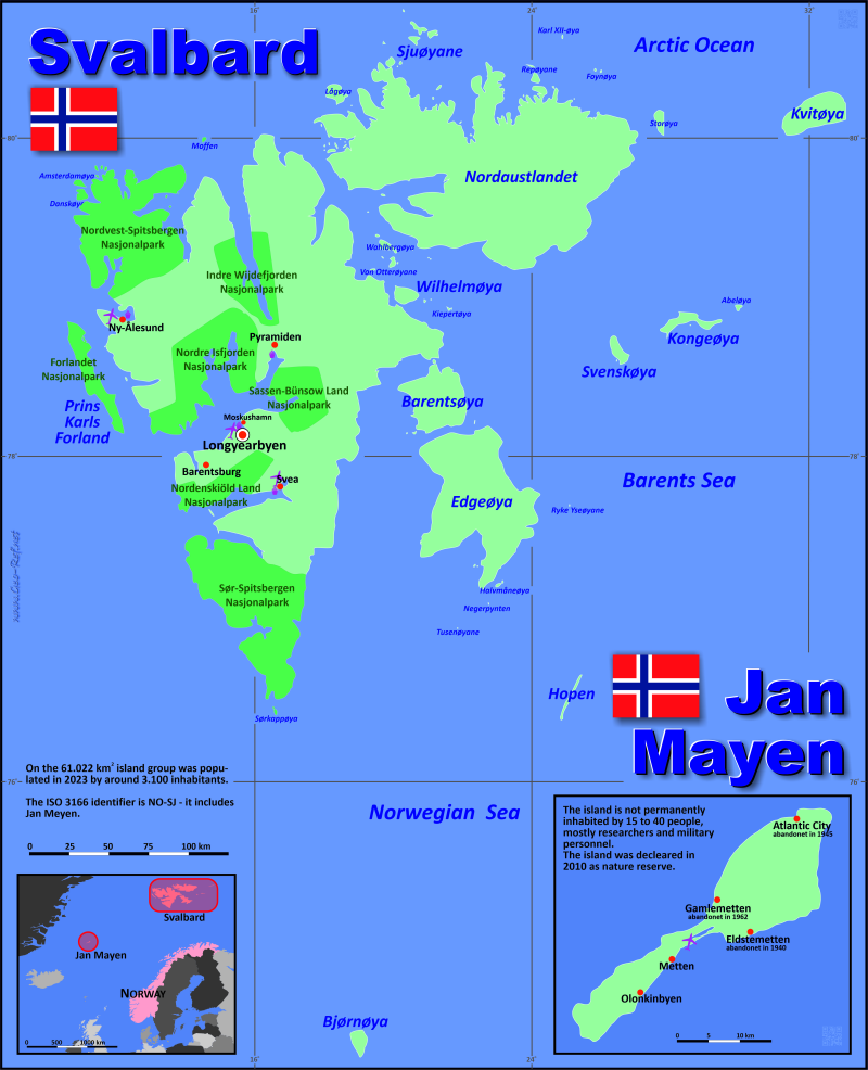 Mapa Svalbard División administrativa - Densidad de población 2019