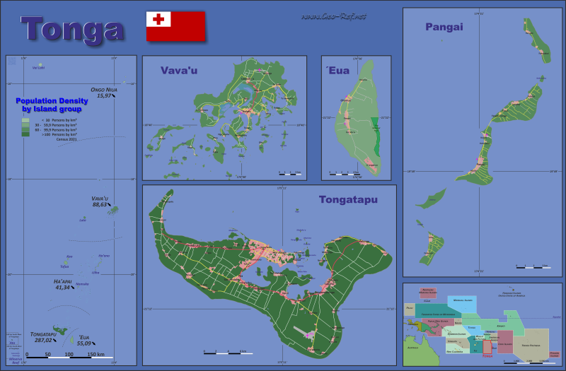 Map Tonga - Administrative division - Population density 2021