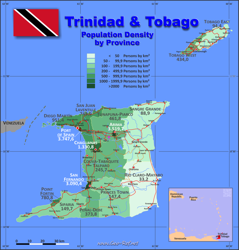 Map Trinidad & Tobago - Administrative division - Population density 2021