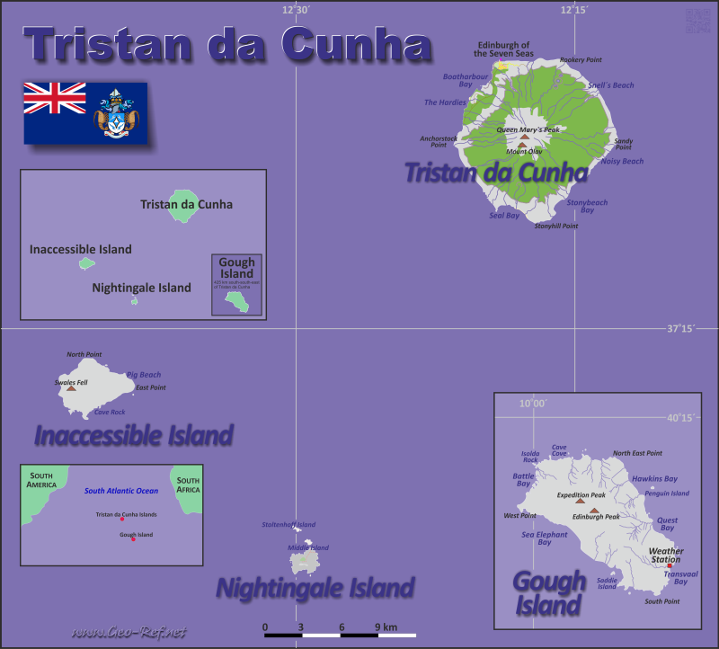 Karte Tristan da Cunha - Verwaltungsstruktur - Bevölkerungsdichte Cens