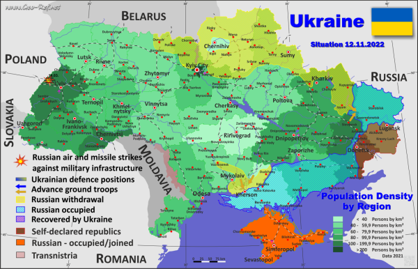 Mapa Guerra Russia - Ucraina - 12.11.2022
