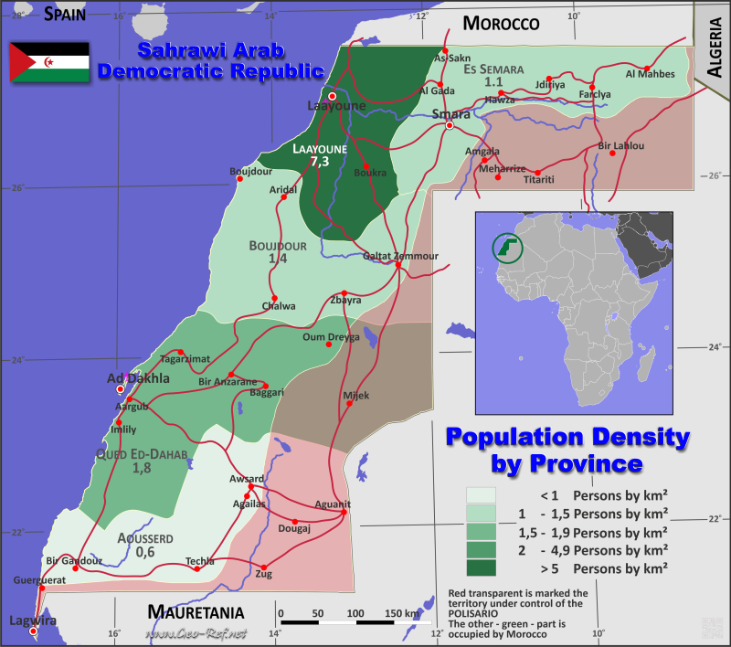 Mapa República Áabe Saharaui División administrativa - Densidad de población 2020